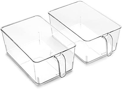 BINO l Plastic Storage Bins l THE HOLDER COLLECTION l 2-Pack, Medium Multi-Use Clear Containers for Organizing with Built-in Handles l Pantry Organization & Storage l Kitchen Organizer l Storage Bins