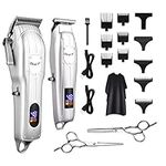 CkeyiN Hair Clippers for Men with Cordless Close Cutting T-Blade Trimmer Kit, 6500RPM Professional Hair Cutting Kit Rechargeable LED Display for Beard Trimmer Barbers Men Women Kids Clipper Set