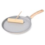 KRETAELY 10.5 Inch Crepe Pan Nonstick Crepe Maker with Spreader Dosa Pan Pancake Frying Pan with Granite Coating Pancake Pan Induction Compatible