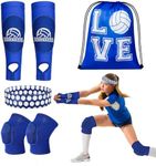 6 Pcs Volleyball Accessories, Include Volleyball Knee Pads Arm Sleeves Drawstring Bag Softball Headbands Volleyball Protection Equipment Gifts for Women Teens Girls Boys Training (Blue)