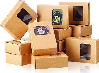 30 Pieces Soap Packaging Boxes Paper Soap Box Kraft Soap Box with Window Rectangle Window Gift Box for Homemade Soap Making Supplies Party Favor Treats Wrapping Packaging, 3.5 x 2.6 x 1.2 Inch (Brown)