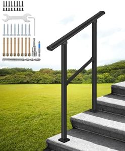 Stair Railing, Handrails for Outdoor Steps, Fits 2 to 4 Steps, Black Wrought Iron Stair Handrail with Installation Kit, Outdoor Stair Railing for Concrete Steps or Wooden Stairs