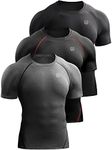 NELEUS Men's Compression Baselayer Athletic Workout T Shirts, 5022 Black/Black(red)/Grey, Large