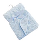 Soft Touch Baby Boys Girls Rosebud Fleece Blanket Wrap Shawl Satin Trim & Fleece Back FBP66 (Sky Blue)