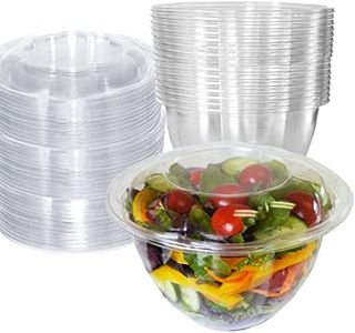 [25 Pack] 48oz Salad Bowls To-Go with Lids - Crystal Clear Plastic Disposable Salad Containers | Airtight, Lunch, Salads, Parfait, Fruits, Leak Proof, Airtight, Fresh, Meal Prep | Rose Bowl Container