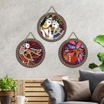 Artvibes Madhubani Art Wooden Wall Hanging Decoration Items for Home | Bedroom | Mdf Designer Artwork Decorative for Living Room | Ideal Gift | Stylish Modern Decor Item for Hall (WH_9903N) (Set of 3)