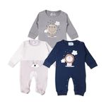 Kidbea 100% Organic Cotton Bodysuit | Romper | Sleepsuit | Jumpsuit for New-Born Baby Girls & Boys infants & Toddler, Color Dark Blue Lion & Grey Fox, Lion Printed Combo Of 3 Size 9-12M