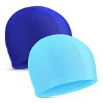 2 Pieces Elastic Swim Caps Comfortable Fabric Swimming Hat Lightweight Bathing Caps for Women Men Kids While Swimming ()