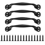 Heozhuyi 4 Pcs Doors Pull Handles, Black Sliding Barn Door Handles, Retro Bow Shaped Garden Gate Garage Shed Cabinets Door Grab Handles, with Screws - 129 mm