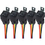 QitinDasen 5 Pieces 5 Pin Car Relay, 12V 40A SPDT Automotive Relay with Harness Socket and 14/16 AWG Pre-Wired, for Car Truck Boat (Black)