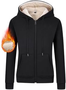 Gihuo Women's Sherpa Lined Hooded Sweatshirt Zip Up Winter Warm Hoodie Comfy Hooded Fleece Jacket (Large, Black)