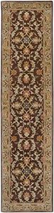 BoutiqueRugs Beige Oriental Traditional Wool 3x12 Runner Rug Hand Tufted Navy Olive Rust Dark Red Alexander Hallway Kitchen Corridor Stairway Laundry Room Stain Resistant Non-Shedding Pet Friendly
