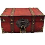 ANRKOYU Vintage Wooden Storage Box With Lock, Treasure Chest Box, Wooden Pirate Chest Box With Iron Code Lock, Wooden Storage and Decorative Box for Home Decoration (Red, With Lock)