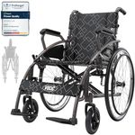 VOCIC Folding Lightweight Wheelchair, Double Brakes,Max 150KG, Self Propelled Transport Wheelchairs for Disabled, Stable and Robust, 60cm Rear Tire for All Terrains, 5 Year Support