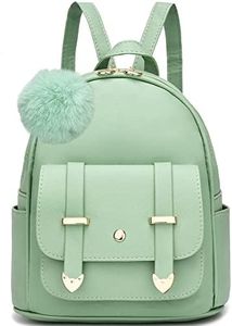 I IHAYNER Girls Fashion Backpack Mini Backpack Purse for Women Teenage Girls Purses PU Leather Pompom Backpack Shoulder Bag, Green NCDXS309828