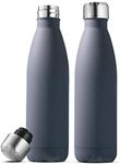 Triple Insulated Stainless Steel Water Bottle (Set of 2) 500ml Insulated Water Bottles, 100% Leakproof Travel Bottle Keeps Hot and Cold - BPA-Free Reusable Flask - Non-Sweat Metal Drinking Bottle