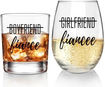 ONEHAUS Cadeaux de fiançailles pour couples - Cadeau de fiancé pour lui et elle, petit ami et petite amie - Verre à vin et whisky - Pour Mr et Mrs Bride and Groom