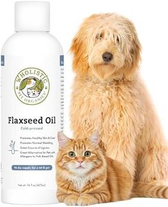 Wholistic Pet Organics Flaxseed Oil for Dogs and Cats - 16 Oz - Omega 3 for Dogs and Cats - Cat & Dog Skin and Coat Supplement for Itchy Skin, Shedding - Omega 3 6 9 Liquid Food Topper - 90 Day Supply