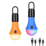 Lepro RGB Camping Light Bulbs, 7 Light Modes Rechargeable LED Camping Lanterns, Waterproof Hanging Tent Lights with Clip Hook for Camping, Fishing, Emergency, Decorations, USB Cable Included, 2 Packs