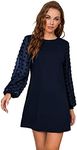 SweatyRocks Women's Elegant Mesh Contrast Long Sleeve A Line Mini Short Dress Navy Blue XXL