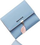 INOVERA (LABEL) Faux Leather Girl's Fashion Card Coin Holder Ladies Small Metal Leaf Purse Women's Wallet (Light Blue)