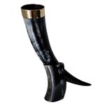 Viking By Heart Ox Horn Authentic 33+ cm Long, Vikings Drinking Horn with Brass Rim and Horn Stand, 11+ OZ Approximate Capacity, Unique Beer Gifts for Men, Women