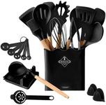 KITment 21Pcs Silicone Cooking Utensils Set, Large Heat Resistant Kitchen Utensils, Turner Tongs, Spatula, Spoon Rest, Wooden Handle Kitchen Gadgets with Holder for Nonstick Cookware, BPA Free