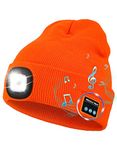 MELASA Unisex Bluetooth Beanie Hat with Light, 4 LED USB Rechargeable Knit Music Hat with Wireless Headphones, Tech Gadgets Gifts for Men Dad Husband Teen Boyfriend Him Stocking Stuffers Orange