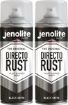 JENOLITE Directorust Spray Paint Satin Finish | Black | 2 x 400ml | Direct to Rust Spray Paint for Metal | All-in-One Multi Surface Paint for Metal, Wood, Plastic, Ceramic | RAL 9005