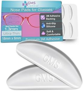 GMS Optical Adhesive Silicone Nose Pads for Glasses |1.3mm Ultra-Thin, 18mm Large | Non Slip Glasses Grips for, Sunglasses and Eyewear w/Super Sticky Backing, Eyeglass Accessories (5 Pairs, Clear)