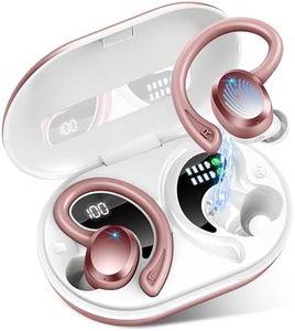 Rulefiss Auriculares Inalambricos Deportivos, Auriculares Bluetooth 5.3, 48H HiFi Estéreo ENC Cancelacion Ruido, IP7 Impermeable Cascos Inalambricos Bluetooth, Auriculares Running con Gancho(Rosegold)
