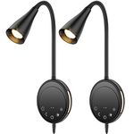 SANKEDOU LED Wall Mount Reading Light, Bedside Reading Lights with Touch Control, 5 Dimmable, USB Output, Night Light & Timers, Flexible Gooseneck Headboard Bed Lights Wall Sconce