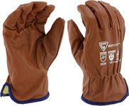 West Chester KS993KOA Goat Work Gloves – Brown, Large, 10.5 in., Arc Flash Leather Driver Gloves with Cut Resistant Lining, Oil Armor Finish