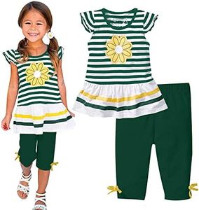 LUKYCILD Baby Girls Summer Clothes Casual Clothing Suit Short Sleeve Striped T-Shirt +Pants