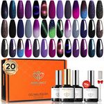 Modelones 25Pcs Gel Nail Polish Kit, Cat Eye Gel Nail Polish Set Glitter Color Changing Nail Polish Gel with Bond Primer Glossy & Matte Top Coat Base Coat Magnet Stick Manicure DIY Salon Nail Art Gift