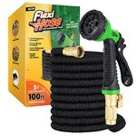 Flexi Hose Upgraded Expandable Garden Hose Pipe Including 8 Function Spray Gun Nozzle - Extra Strength with 2 cm Solid Brass Fittings - No-Kink Flexible Garden Hoses (Black 30 Metres)