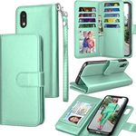 Tekcoo iPhone XR Wallet Case/iPhone XR Case, 6.1" Luxury Cash ID Credit Card Slots Holder [Turquoise] Purse Carrying PU Leather Folio Flip Cover [Detachable Magnetic Hard Case] & Kickstand