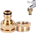 Nirali Garden Hose Tap Connector - 3/4 inch & 1/2 inch 2-in-1 Brass Female Threaded Tap Connector for Hosepipe, Threaded Faucet Adapter