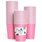 YANGTE 60 Pieces Pink Paper Cups Disposable Party Cups Biodegradable and Compostable Drinking Cups for Party, Birthday Supplies, DIY - 9 Ounce - 250ml