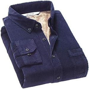 Flygo Men's Long Sleeve Warm Fleece Sherpa Lined Flannel Corduroy Shirt Jacket (X-Small, Navy)