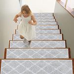 BEQHAUSE Stair Treads for Wooden Steps Non Slip Machine Washable Stair Runner Soft Polyester Stair Rugs 28inX9in for Elders,Kids and Dogs with Self-Adhesive Backing 15pcs, Grey