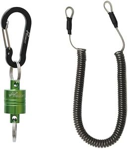 GOODCAT Strongest Magnetic Net Release Magnetic Keychain Fly Fishing Net Retractor Magnet Clip Holder Retractor with Retractable Coiled Lanyard Carabiner (Green Magnet+ Black Carabiner)