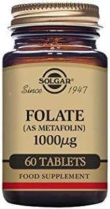 Solgar Folate 1000mcg - High Strength Formula - Healthy Maternal Tissue Growth During Pregnancy - Vegan - 60 Tablets