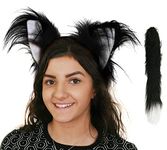 Adults Cat Ears & Thin Cat Tail Fancy Dress Accessories Perfect for Any Fancy Dress Party, Stage show Costume and World Book Day (Fluffy Cat Tail - Length 50cm - Circumference 14cm)