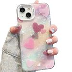 mobistyle Designed for iPhone 15 Cover Cool Shining Shell Love Heart Pattern Design with TPU Edges Phone Back Cover Case for Girls Women (Bling Heart Pink)