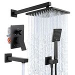 KES Matte Black Shower Faucet Set Bathroom Shower System with Waterfall Tub Spout, 9 Inches Rainfall Shower Heads, Included Rough-in Valve Body and Trim Wall Mounted, XB6320S9-BK