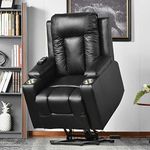 BTM Power Lift Chair Electric Riser Recliner for Elderly Leather Sofa Recliner Armchair Living Room Chair with Side Pocket and Cup Holders, Functional w/Remote Control, Black