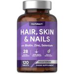 Hair Skin and Nails Vitamins | Biotin Hair Growth | with Biotin, Zinc and Selenium | Beauty Supplement for Women and Men | 120 Vegetarian Tablets | by Horbaach