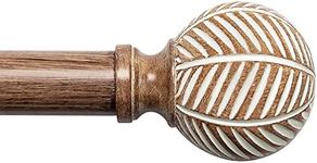 Wood Curtain Rods for Windows: 1 Inch Diameter Adjustable Drapery Rods 48" to 86", Decorative Window Curtain Rods with Imitation Wood Grain Leaf Pattern Finials,Heavy Duty Single Curtain Rods for