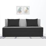 Adorn India Easy Three Seater Sofa Cum Bed (2 Years Warrenty Quality Foam)-Perfect for Seat & Sleep Washeble Polyster Fabric Cover (Black & Grey) 6'x6'.Pillows Free